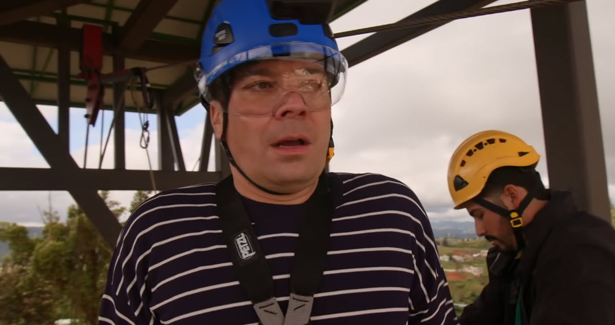 Jimmy Fallon Starts Freaking Out Before Riding On Puerto Rico's Terrorfying 'Monster' Zip Line