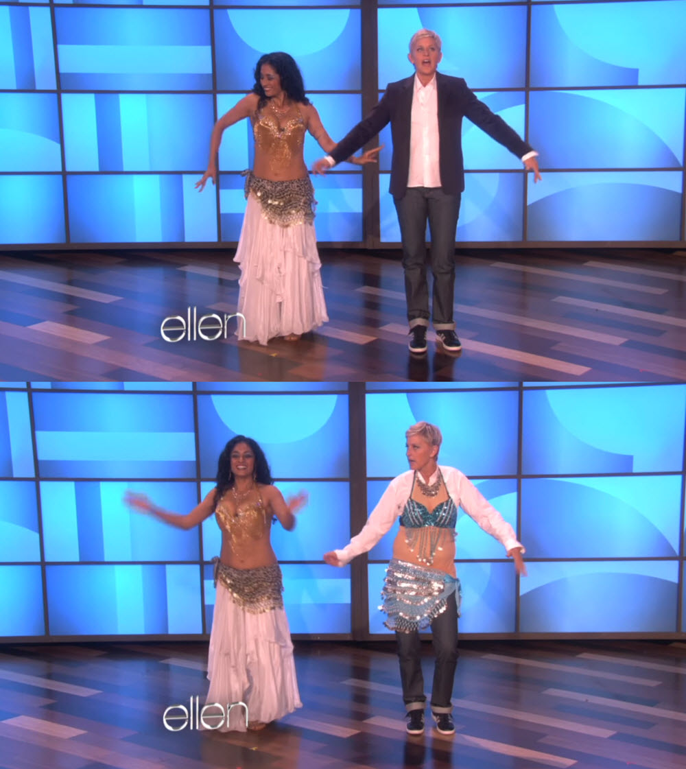 Ellen Takes Some Hilarious Belly Dancing Lessons Showing Side Fans 