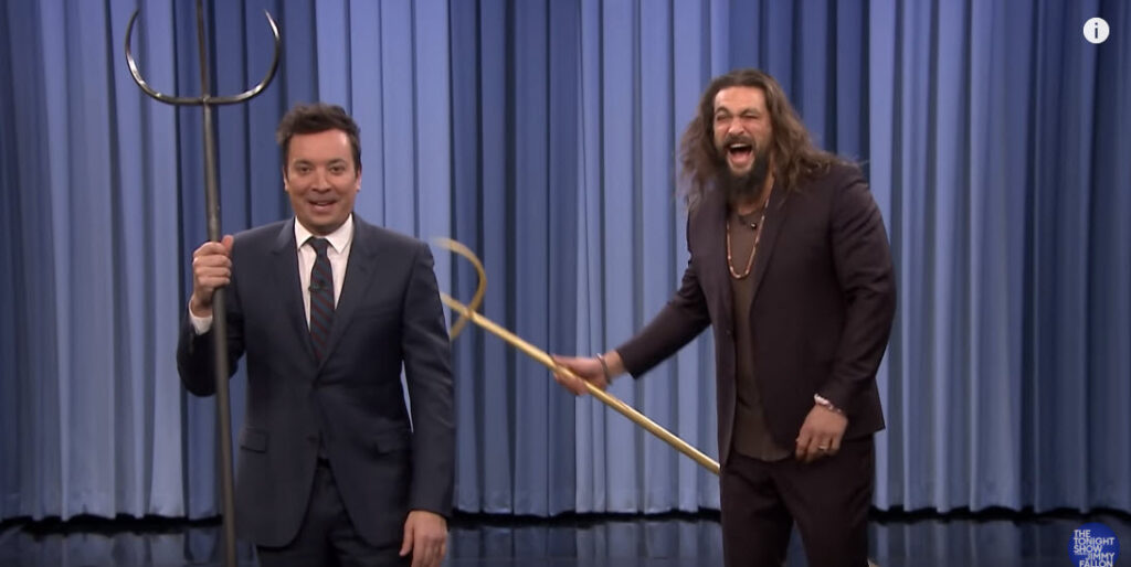 Jason Momoa and Jimmy Fallon Compete In Hysterical Trident Throwing