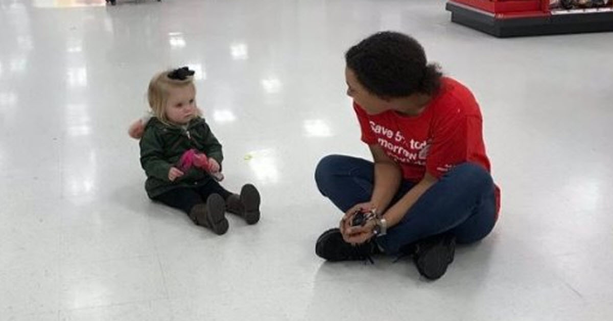 Target Employee Steps In And Sits Down With A Little Girl Throws A